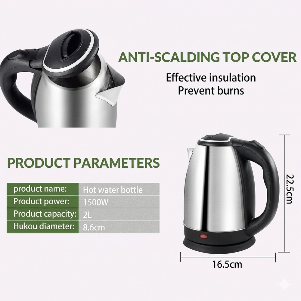 2.0L Premium Stainless Steel Electric Kettle – Fast-Boil Tea & Coffee Maker