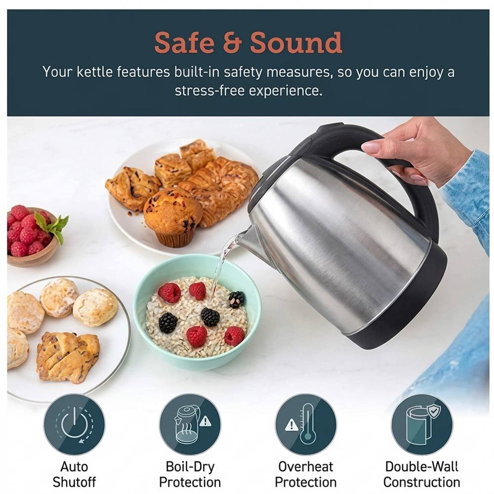 2.0L Premium Stainless Steel Electric Kettle – Fast-Boil Tea & Coffee Maker
