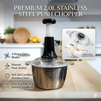 2.0L Stainless Steel Manual Push Chopper – 4 Heavy Duty Blades