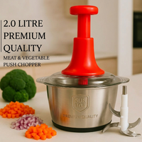 2.0L Stainless Steel Manual Push Chopper – 4 Heavy Duty Blades