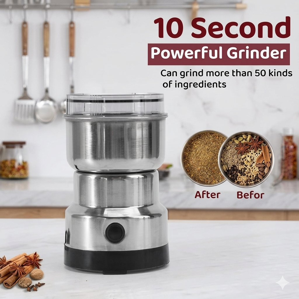 300W Electric Spice & Coffee Grinder – Stainless Steel Outer