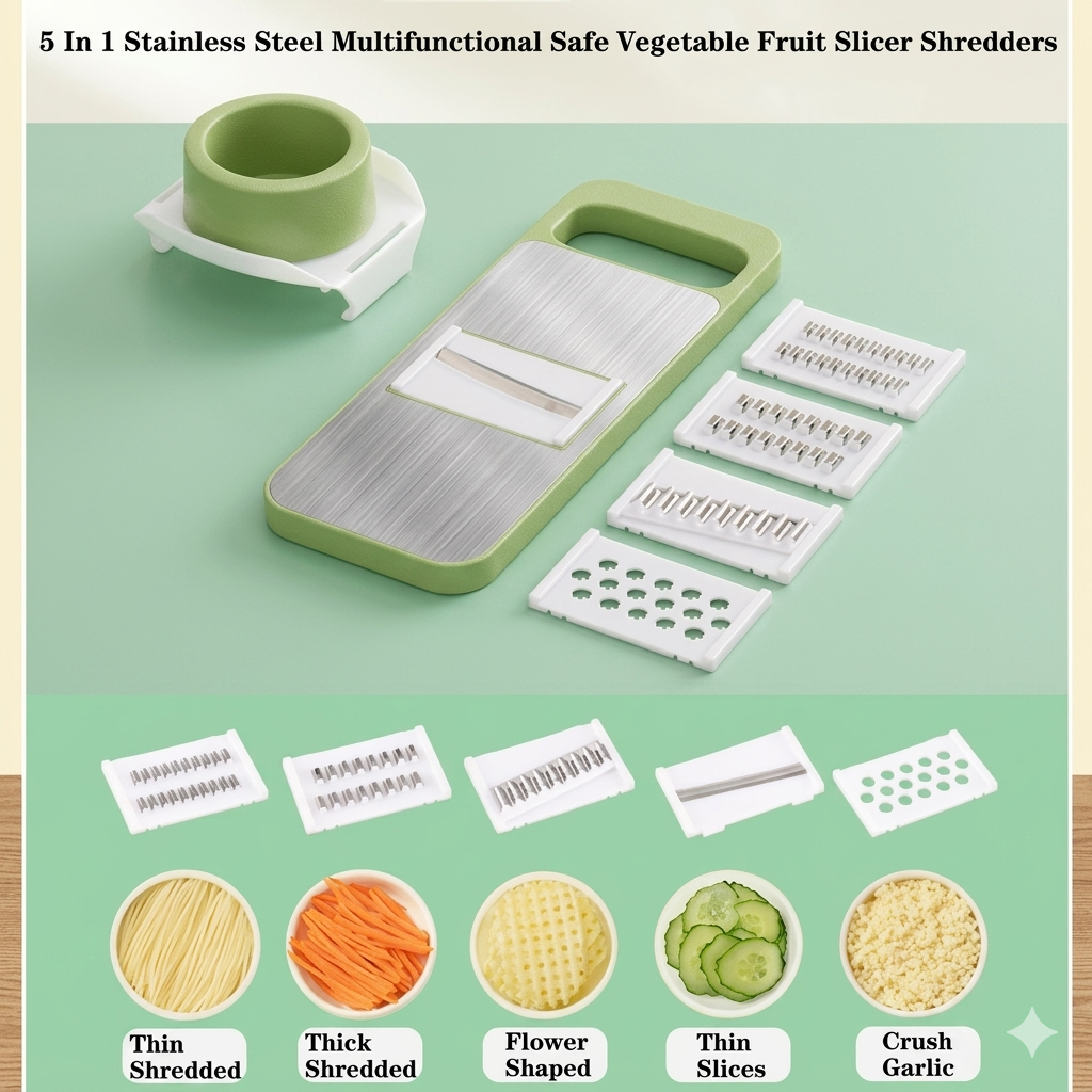 6-in-1 Multi-Function Vegetable Slicer – Stainless Steel Blades