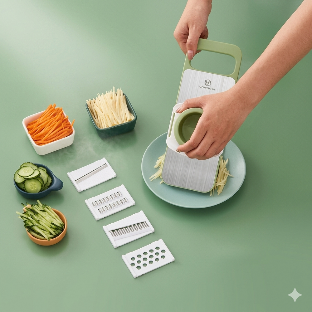 6-in-1 Multi-Function Vegetable Slicer – Stainless Steel Blades