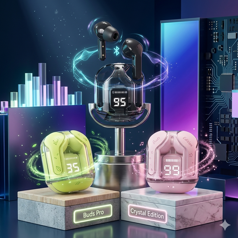Air31 Crystal Wireless Earbuds – Transparent Design & ENC