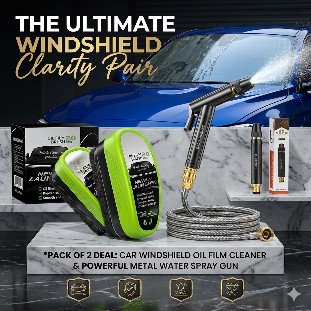 Car Glass Oil Film Remover & High-Pressure Spray Gun Set