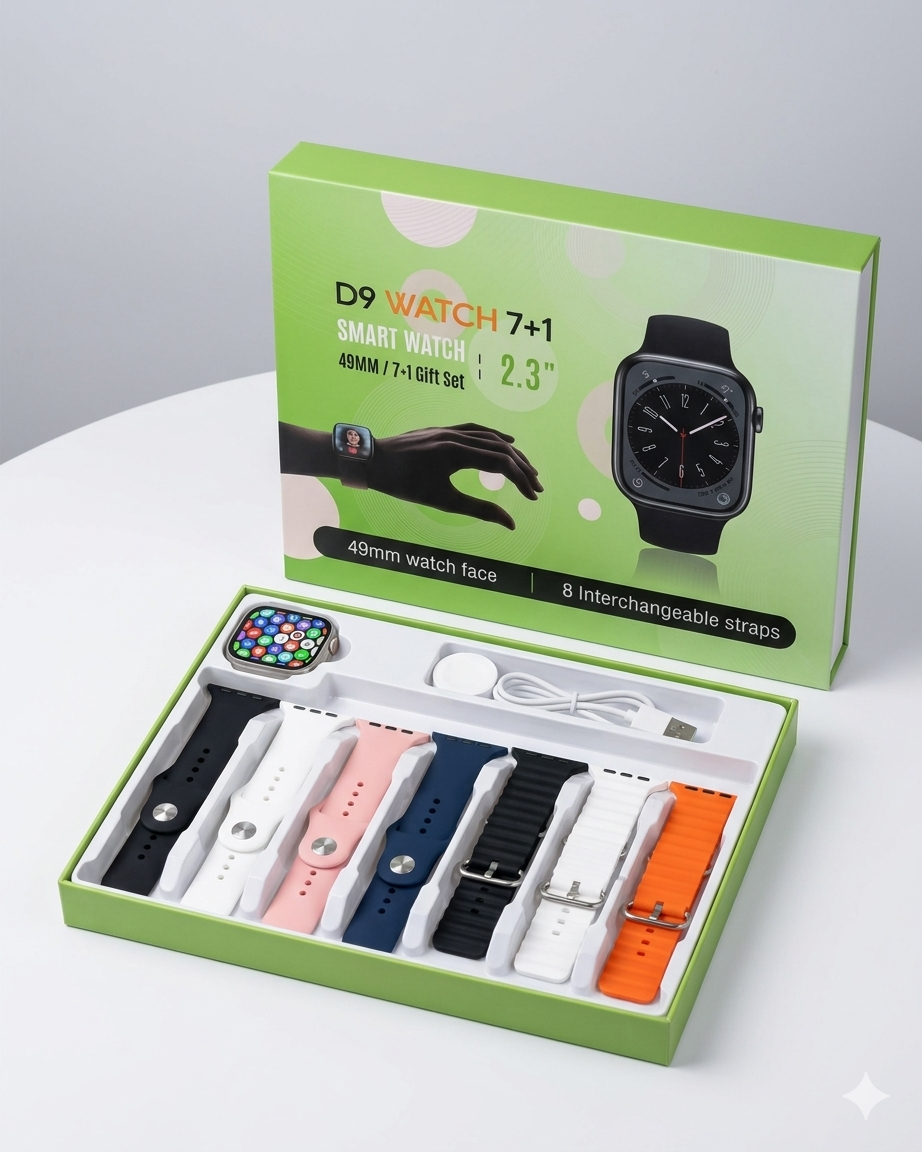 D9 Ultra Smart Watch: 2.3" HD Display + 7 Straps Bundle
