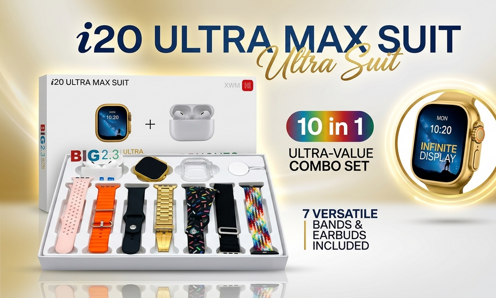 I20 Ultra Smart Watch – With Wireless Earbuds and 7 Straps