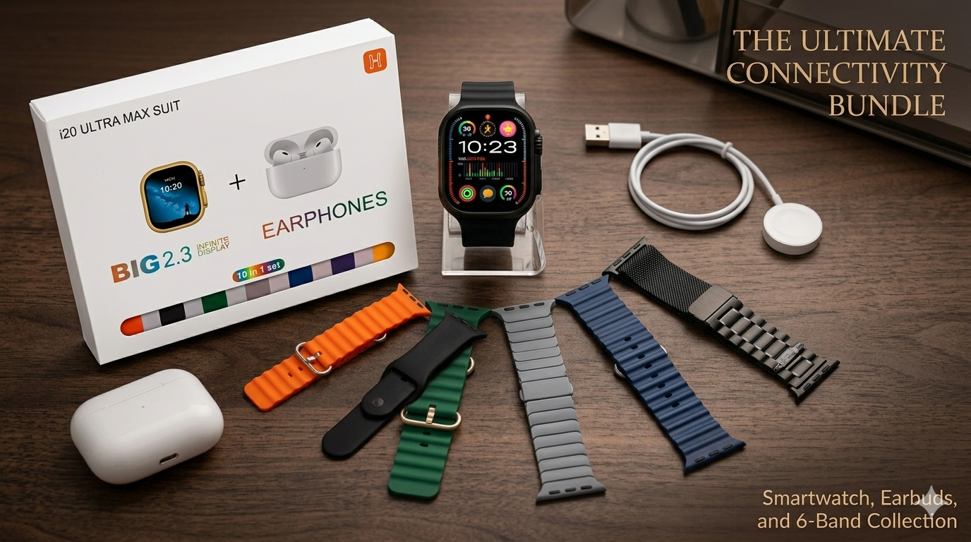 I20 Ultra Smart Watch – With Wireless Earbuds and 7 Straps