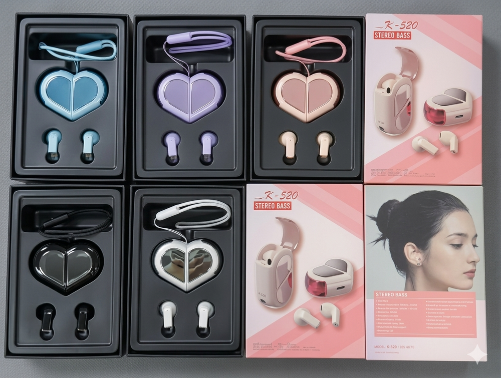 K520 Wireless Heart Earbuds – Noise Cancelling & Super Bass
