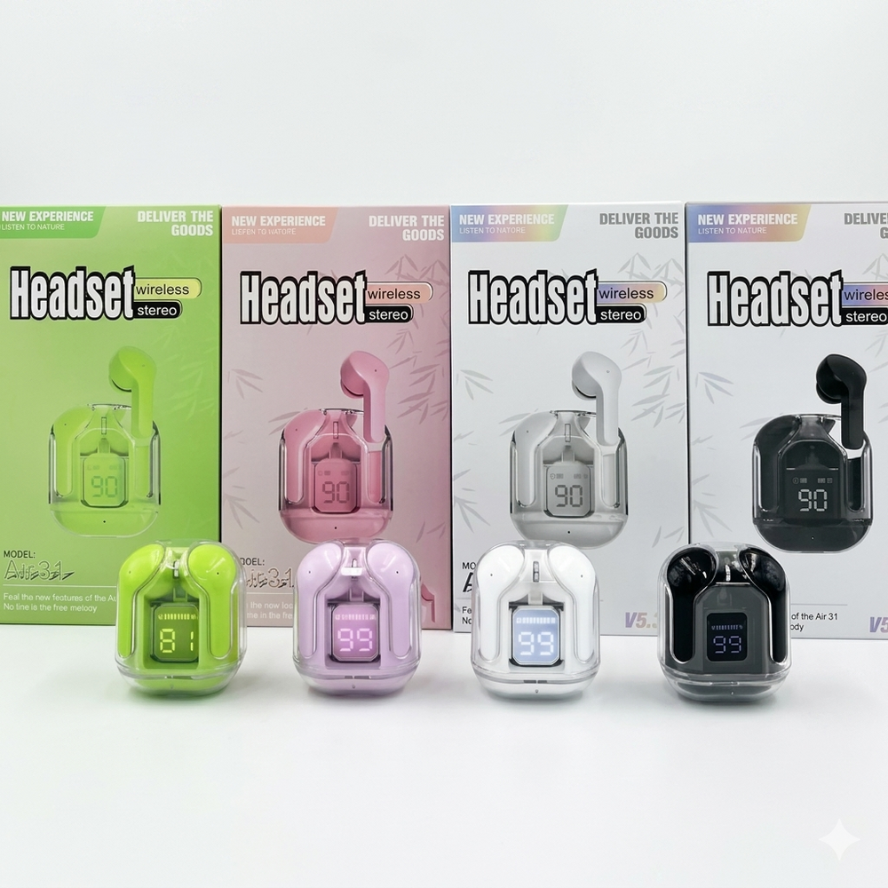 Air31 Crystal Wireless Earbuds – Transparent Design & ENC
