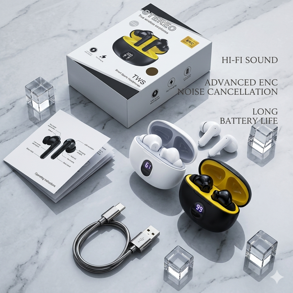 OverE Crystal Clear Earbuds – 24hr Playtime & Dual-Device Pairing