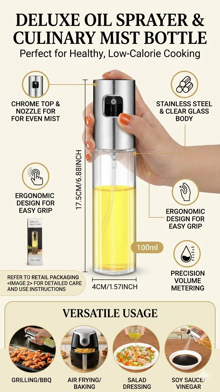 100ml Premium Glass Oil Sprayer – Cooking Mist for Air Fryer & BBQ