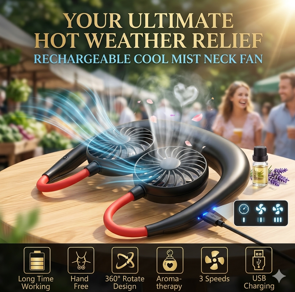 Rechargeable Foldable Neck Fan For Hot Weather