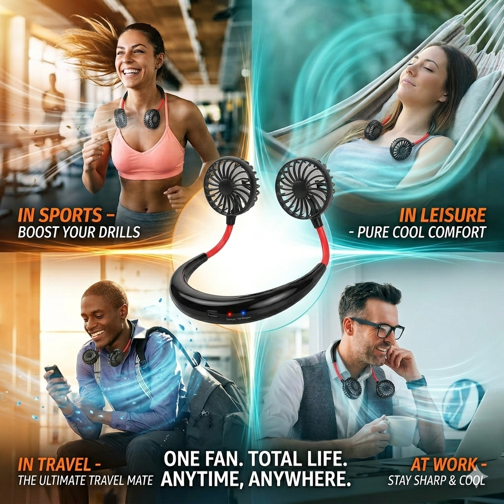 Rechargeable Foldable Neck Fan For Hot Weather