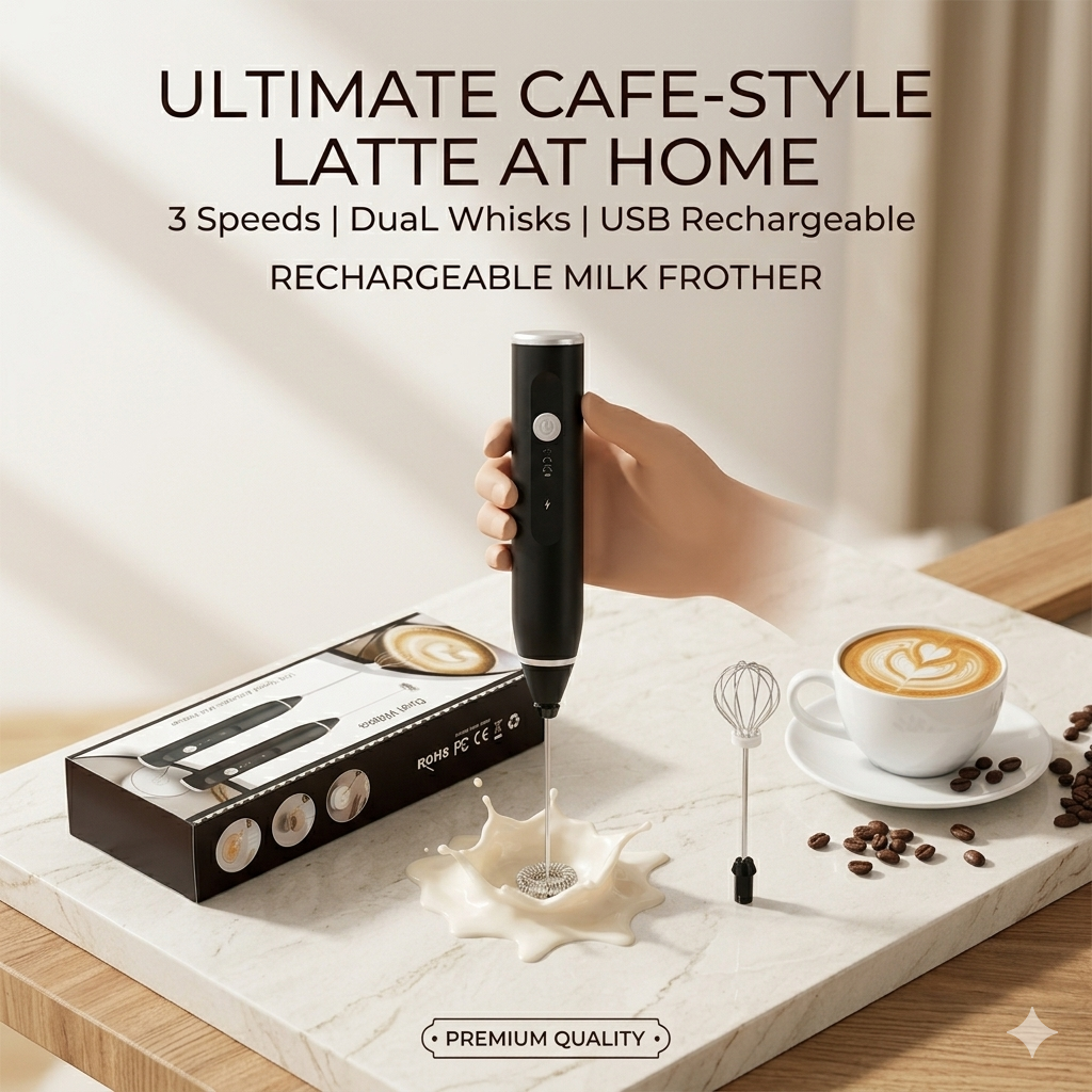 2in1 USB Rechargeable Coffee Beater – Electric Milk Frother & Egg Whisk