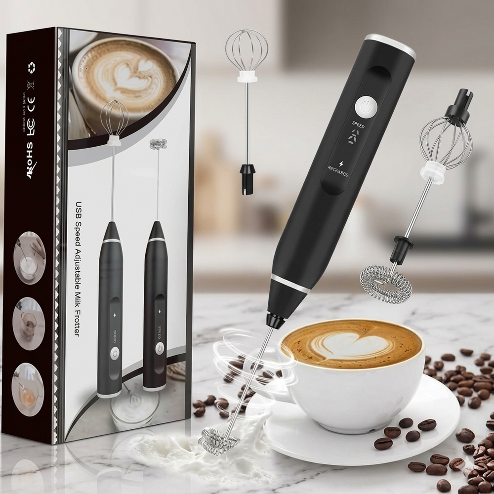 2in1 USB Rechargeable Coffee Beater – Electric Milk Frother & Egg Whisk