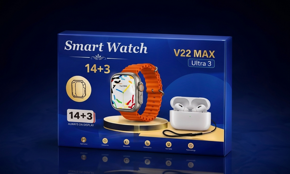 V22 Max Ultra Smart Watch Bundle: 14 Straps + Earbuds