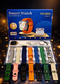 V22 Max Ultra Smart Watch Bundle: 14 Straps + Earbuds