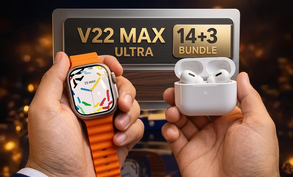 V22 Max Ultra Smart Watch Bundle: 14 Straps + Earbuds